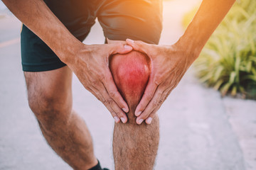 Man Runner Jogging for Exercise on Morning  but Accident Knee pain while running,Sport And Healthy