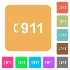 Emergency call 911 rounded square flat icons