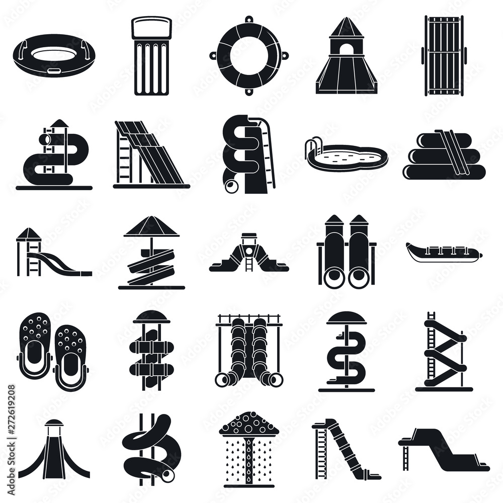 Poster child aquapark icons set. simple set of child aquapark vector icons for web design on white backgrou
