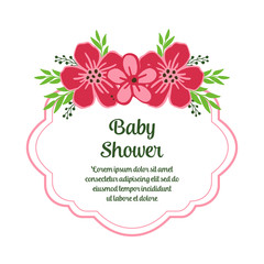 Vector illustration poster baby shower with various pattern art of pink flower frames