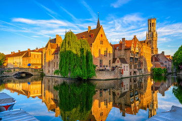 Fototapeta na wymiar Classic view of the historic city center of Bruges (Brugge), West Flanders province, Belgium. Cityscape of Bruges.