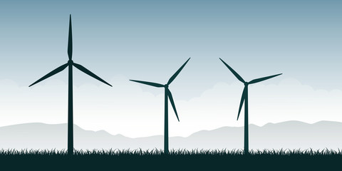 vjetrenjače silueta na zelenoj prirodi krajolik energija vjetra energija vektorska ilustracija EPS10