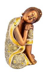 buddha statue isolated on white background, brown brass buddha statue.