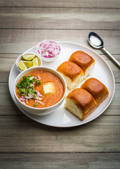  Indian spicy fast food / snacks Paav Bhaji with bread, onion and butter