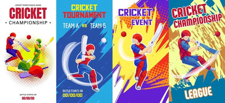 Cricket banner set. Cartoon illustration of cricket vector banner set for web design