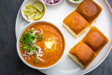  Indian spicy fast food / snacks Paav Bhaji with bread, onion and butter