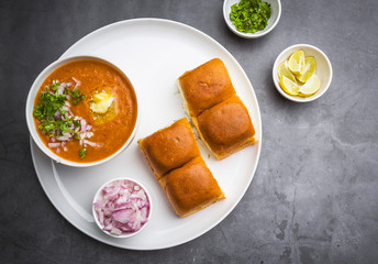  Indian spicy fast food / snacks Paav Bhaji with bread, onion and butter