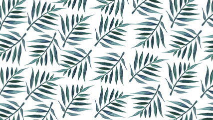 Watercolor background with palm leaves.