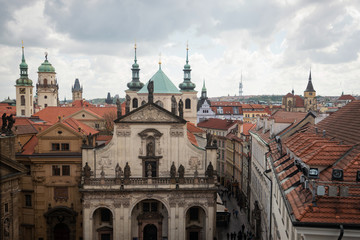 Naklejka na ściany i meble Old Prague, center of the city view from Powder tower in Prague, Czech republic