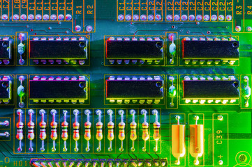 Electronic board design, Motherboard digital chip. Tech science background.