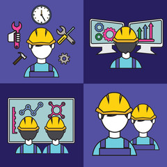 Engineering, mechanic and support vector set, flat outlined design.