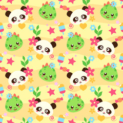 Seamless japanese pattern with cute funny animals