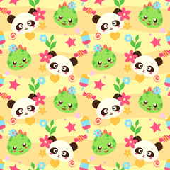 Obraz premium Seamless japanese pattern with cute funny animals