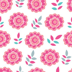 Pink and ornage flower and leaf vector repeat