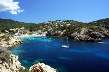 Cala Vadella. The beach and a small town on the west coast of Ibiza.Spain.