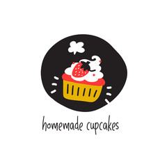 Homemade cupcakes. Funny vector cartoon illustration on white background.