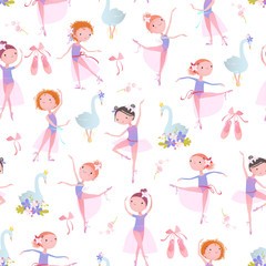 Seamless pattern with ballet dancers. Vector illustration.