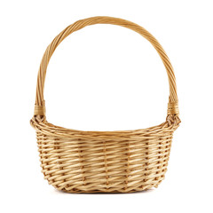 Empty wicker picnic basket. Isolated on white.