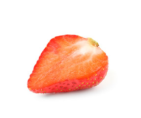 Half of ripe red strawberry on white background