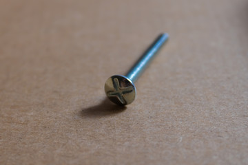 Metal screw head closeup with the cupboard background - Image