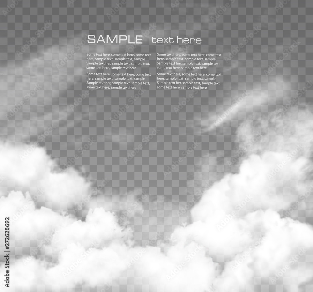 Poster white clouds on transparent background. vector