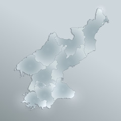 North Korea map separate region names individual glass card paper 3D blank