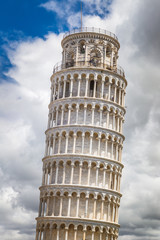 The Leaning Tower of Pisa in Square of Miracles at sunny day, Tuscany region, Italy.