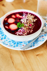 Strawberry smoothie bowl grain nut fresh fruit