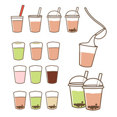 チーズティー・タピオカミルクティー・タピオカドリンクカフェメニューイラスト素材