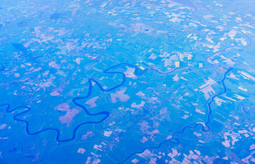 Aerial view from airplane window over United Kingdom