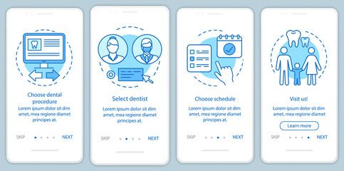 Dental clinic appointment onboarding mobile app page screen with linear concepts