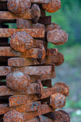 close up old railroad nails stacked up neat