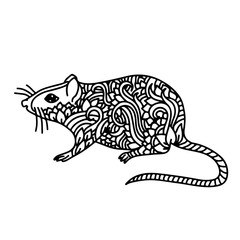 Rat sign. Chinese Happy new year 2020. Black and white holiday sketch. Vector illustration.