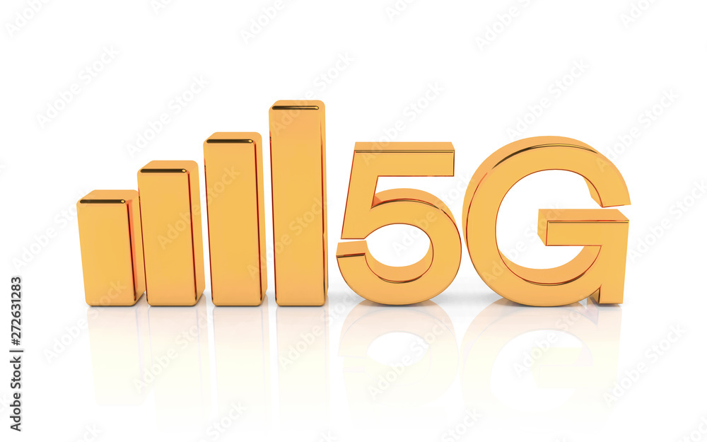 Poster 3d rendering of the fast 5g mobile network - gold