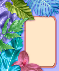 Vertical invitation card set with tropical leaves. Can be used as a postcard or background.