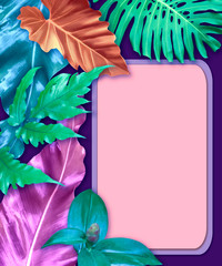 Vertical invitation card set with tropical leaves. Can be used as a postcard or background.