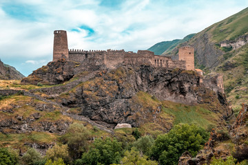 Khertvisi fortress on high rocky hill in gorge at confluence of the Kura and Paravani rivers,...