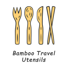 Bamboo travel utensils color icon