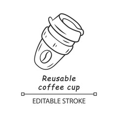 Reusable coffee cup linear icon
