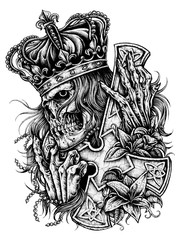 illustration of King Skull with celtics sketch tattoo