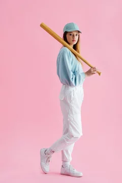 pretty teenage girl in cap holding baseball bat on pink Stock Photo | Adobe  Stock