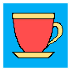 Pixel cup. Mug icon. Vector illustration logo.