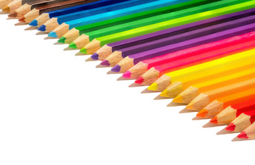 select focus, close up ,Color pencils with copy space on isolated white background