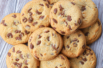 Cookies with chocolate closeup. Homemade cookies. A mountain of cookies.