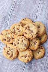 Cookies with chocolate closeup. Homemade cookies. A mountain of cookies.