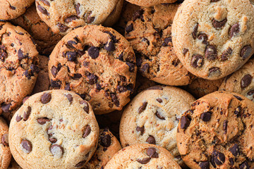 Cookies with chocolate closeup. Homemade cookies. A mountain of cookies.