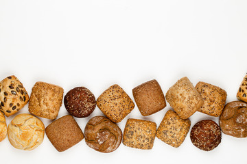 Rye eco breads on the white background.