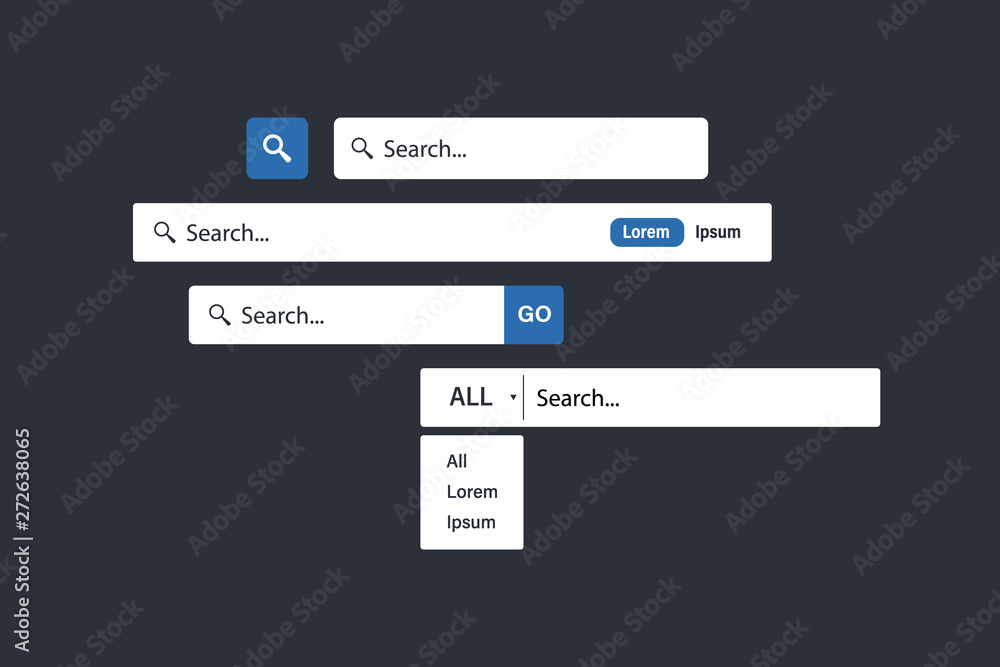 Poster search bar vector element design. set of search boxes ui template. web search bars. form for interne