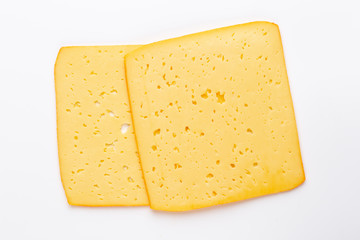 Cheese slice on white background.