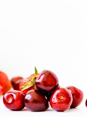 Сherries. Food background. White background. Fruits cherries on white background.